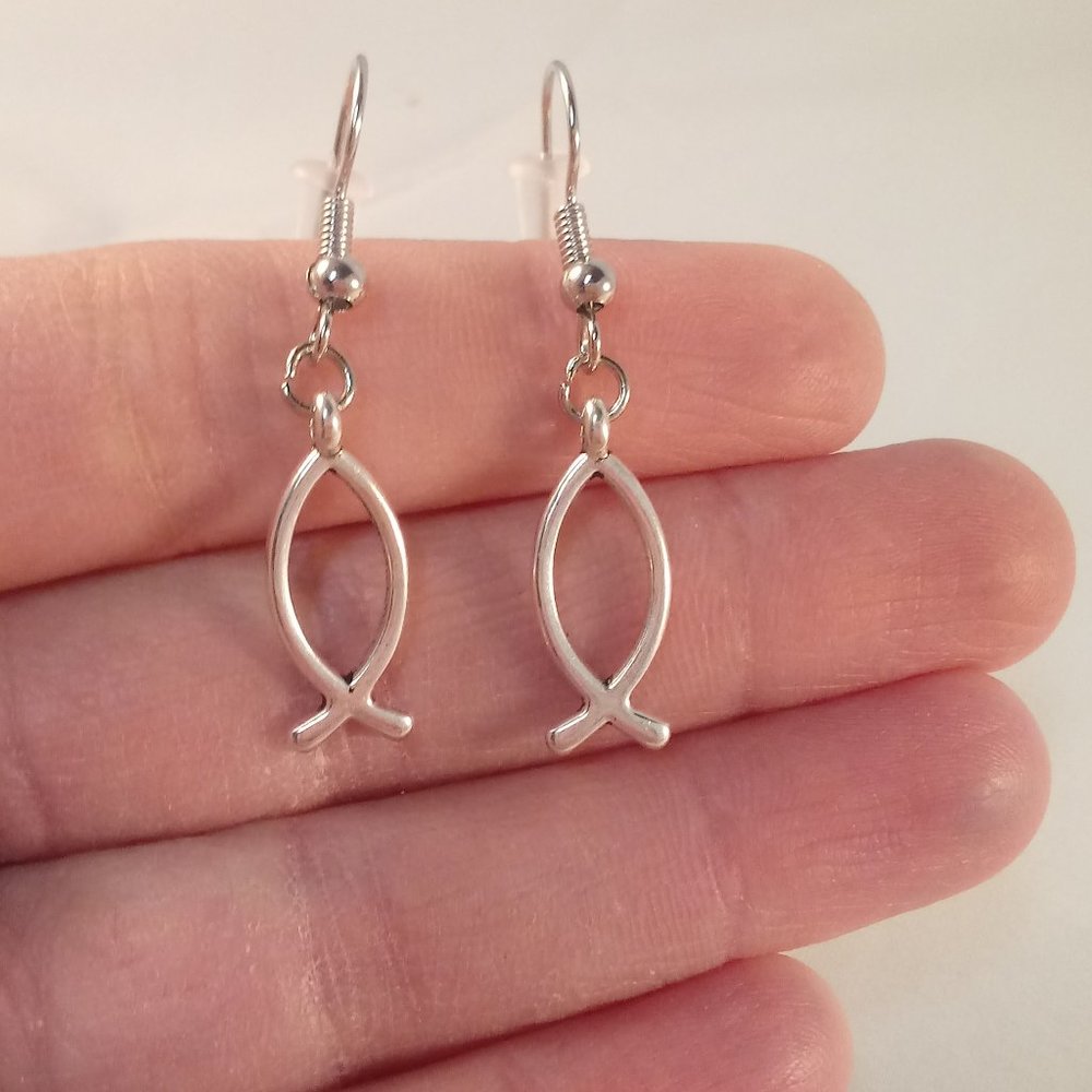 Silver Jesus Fish Earrings Hypoallergenic Hks